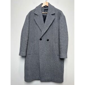 Madewell Herringbone Double Breasted Wool Cashmere Blend Coat Black White SMALL